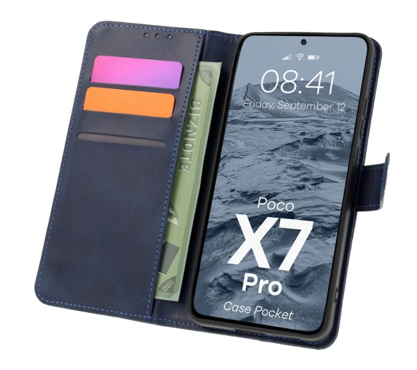 Bizon z klapką Pocket do Xiaomi Poco X7 Pro Granatowy