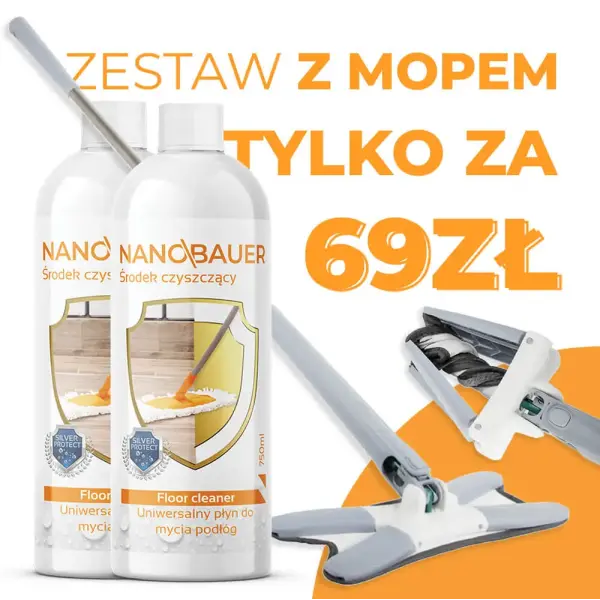 Zestaw do podłóg z wykręcanym mopem i dwoma środkami czystości