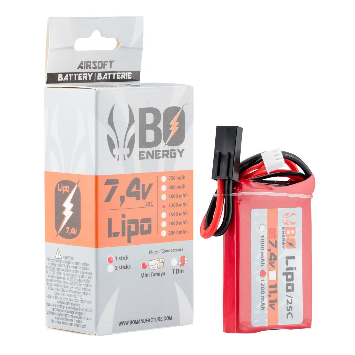 Akumulator Black Ops Lipo 7.4V 1200mah 25C 1 Stick Mini Tamyia