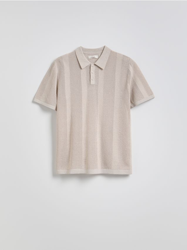 Reserved - Ażurowy sweter polo - beżowy