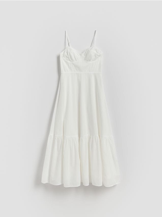 Reserved - Bawełniana sukienka na ramiączkach - biały