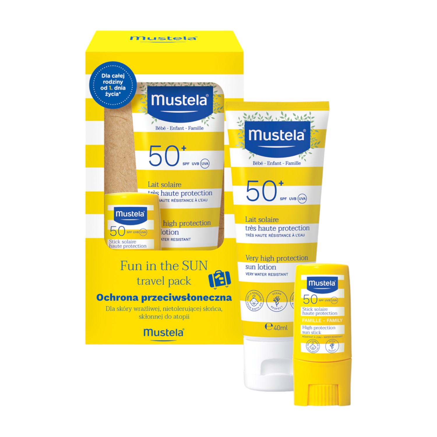 Mustela Sun Fun In The Sun Travel Pack Zestaw: Mleczko przeciwsłoneczne + Sztyft