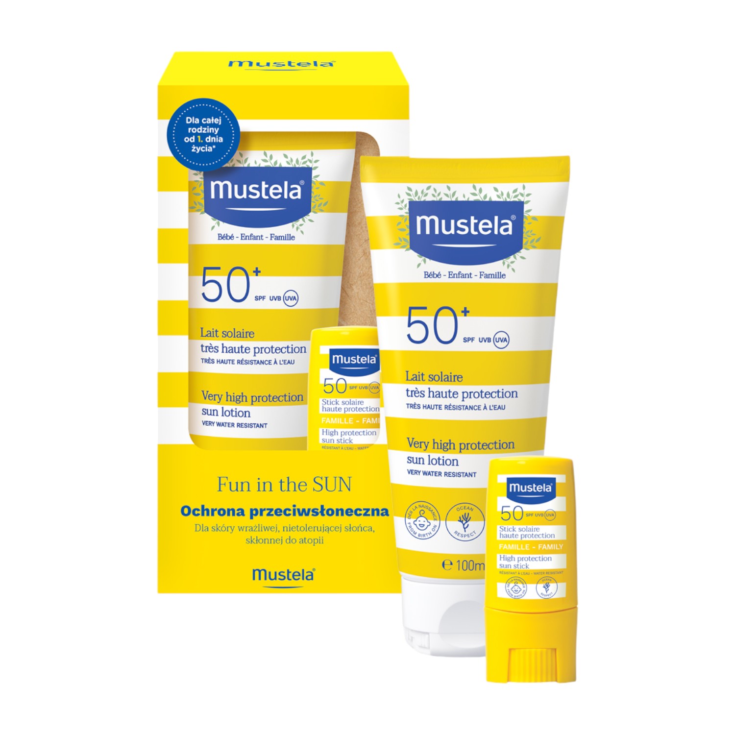 Mustela Sun Fun In The Sun Zestaw: Mleczko przeciwsłoneczne + Sztyft