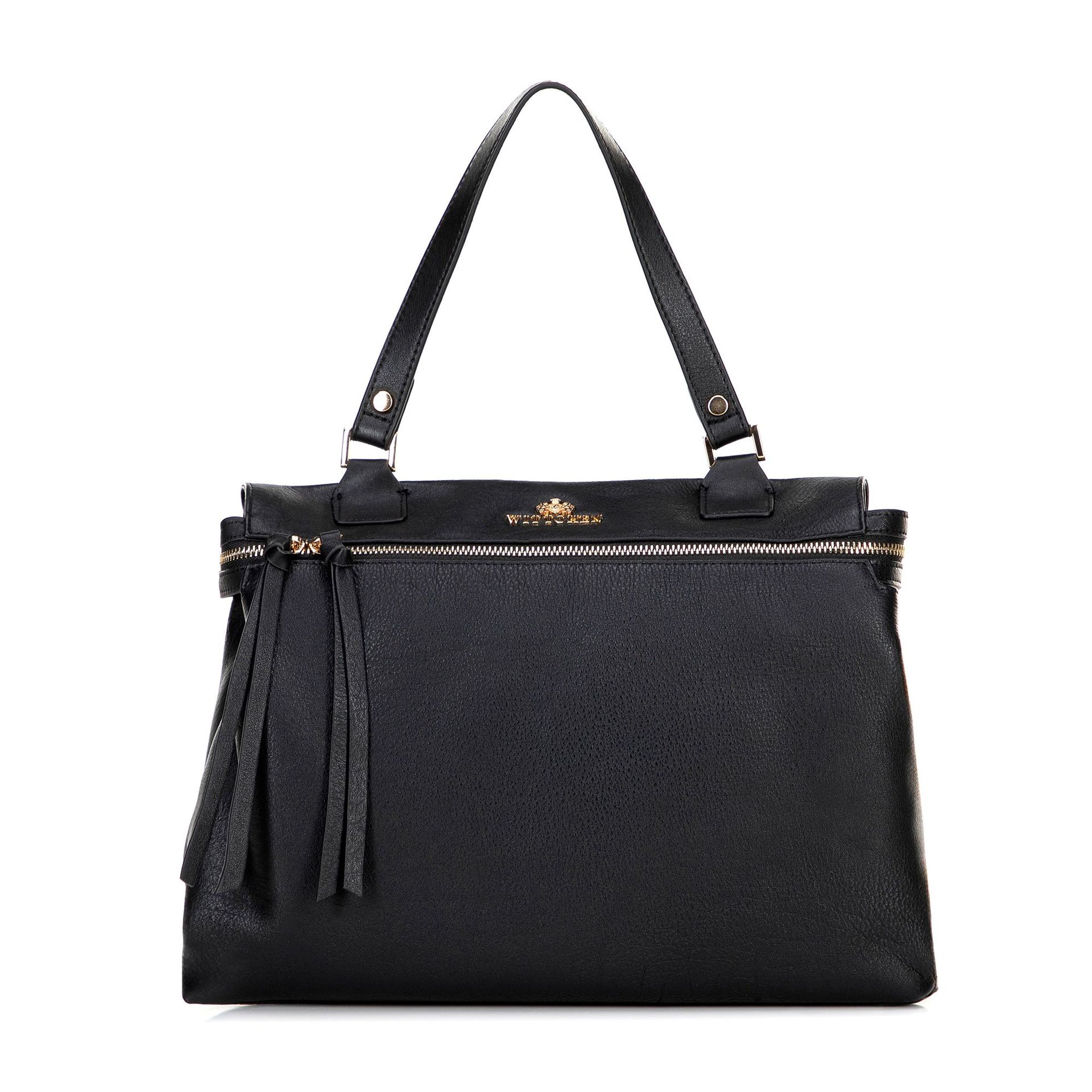 Damski kuferek ze skóry naturalnej czarno - złoty