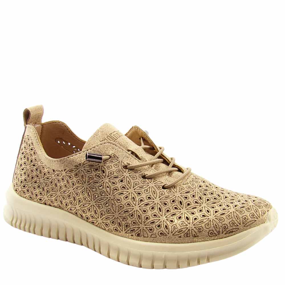 Yumas 52606 CURAZAO damskie półbuty ażurowe sneakery złote