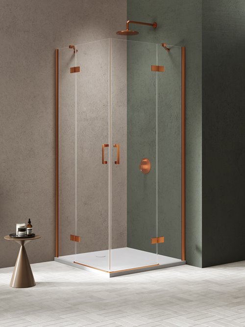 Kabina prysznicowa drzwi podwójne kolor miedź szczotkowana 100x100 cm K-4662 New Trendy Nesta Copper Brushed
