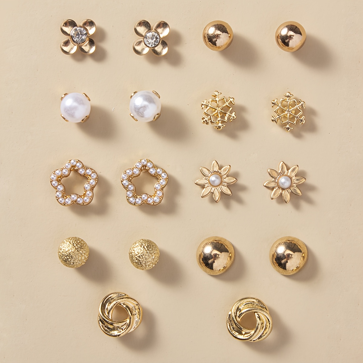 TEMU Zestaw 18 prostych, stylowych i uroczych kolczyków w kształcie kwiatów i płatków śniegu w różnych stylach, idealnych do noszenia na co dzień dla