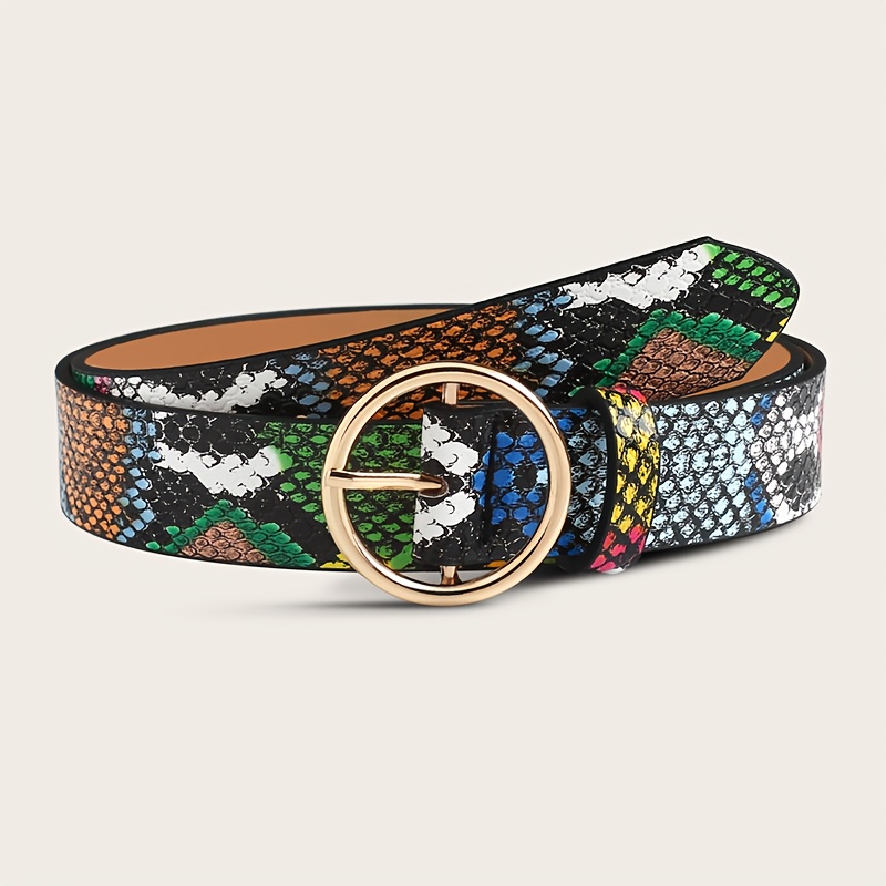 TEMU Zielony pasek z wzorem węża z okrągłą klamrą, idealny do łączenia z dżinsami, sukienkami lub dekoracyjny pas.