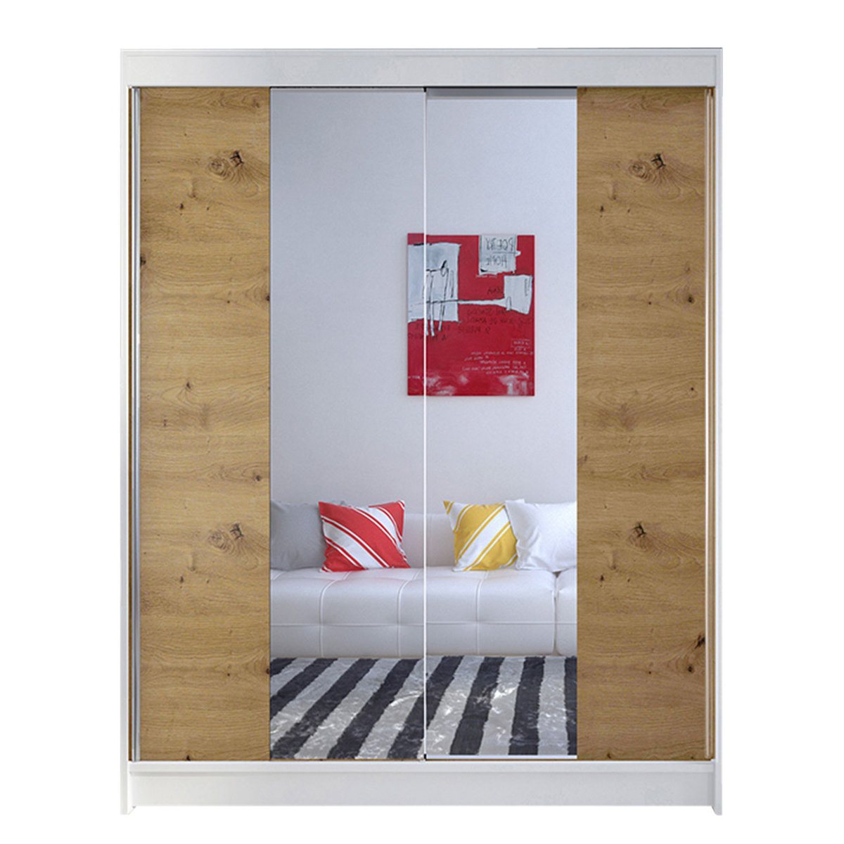 Szafa z drzwiami przesuwnymi Camino II, Biały / Dąb Artisan