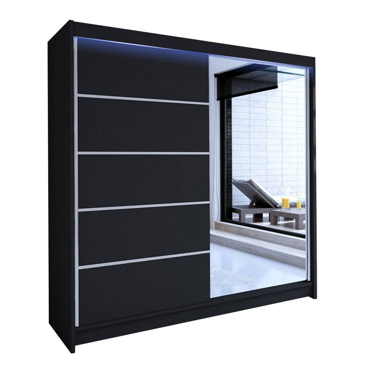 Szafa z drzwiami przesuwnymi Talin III z oświetleniem RGB, Czarny