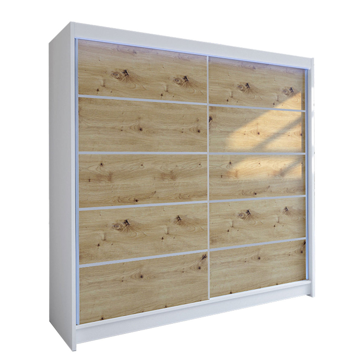 Szafa z drzwiami przesuwnymi Talin IV z oświetleniem RGB, Biały / Dąb Artisan