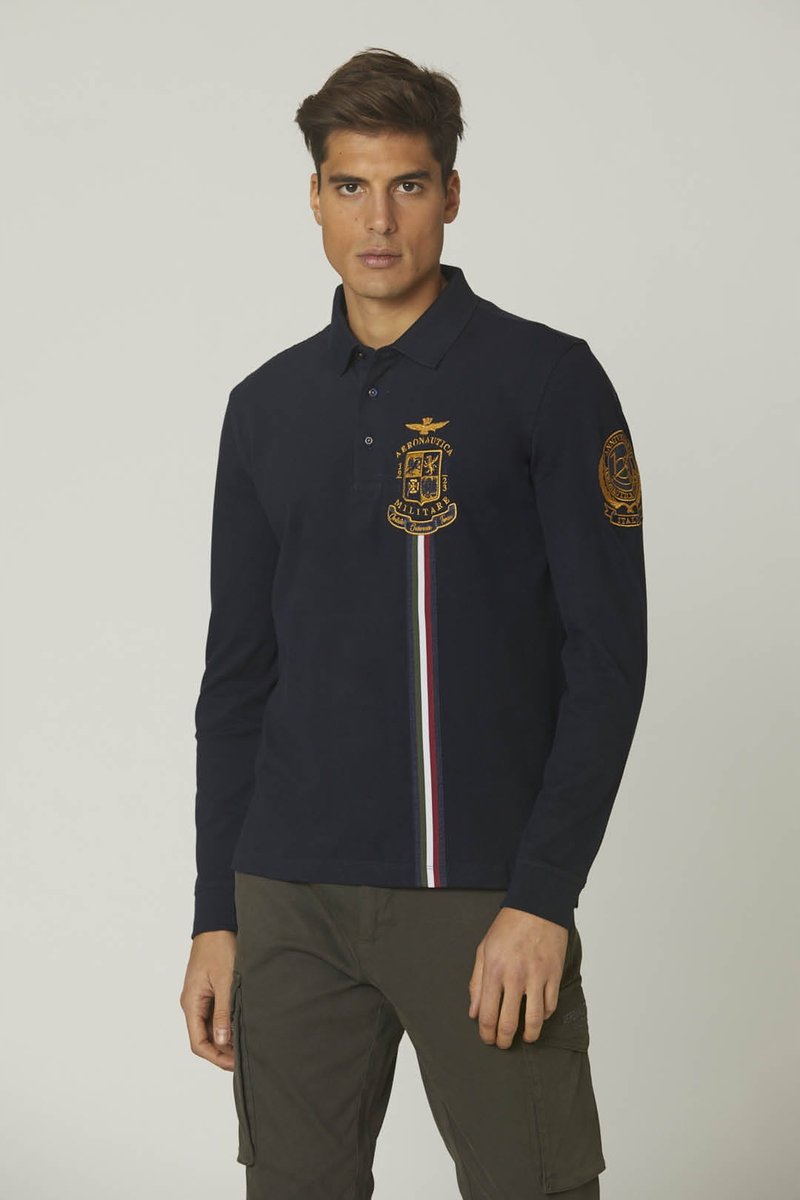 Aeronautica Militare Polo z długim rękawem 232PO1744P191 granat [Rozmiar L]