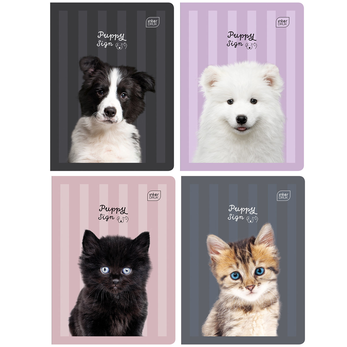4 X ZESZYT A5, 32 KARTKI, W TRZY LINIE, INTERDRUK PUPPY SIGN