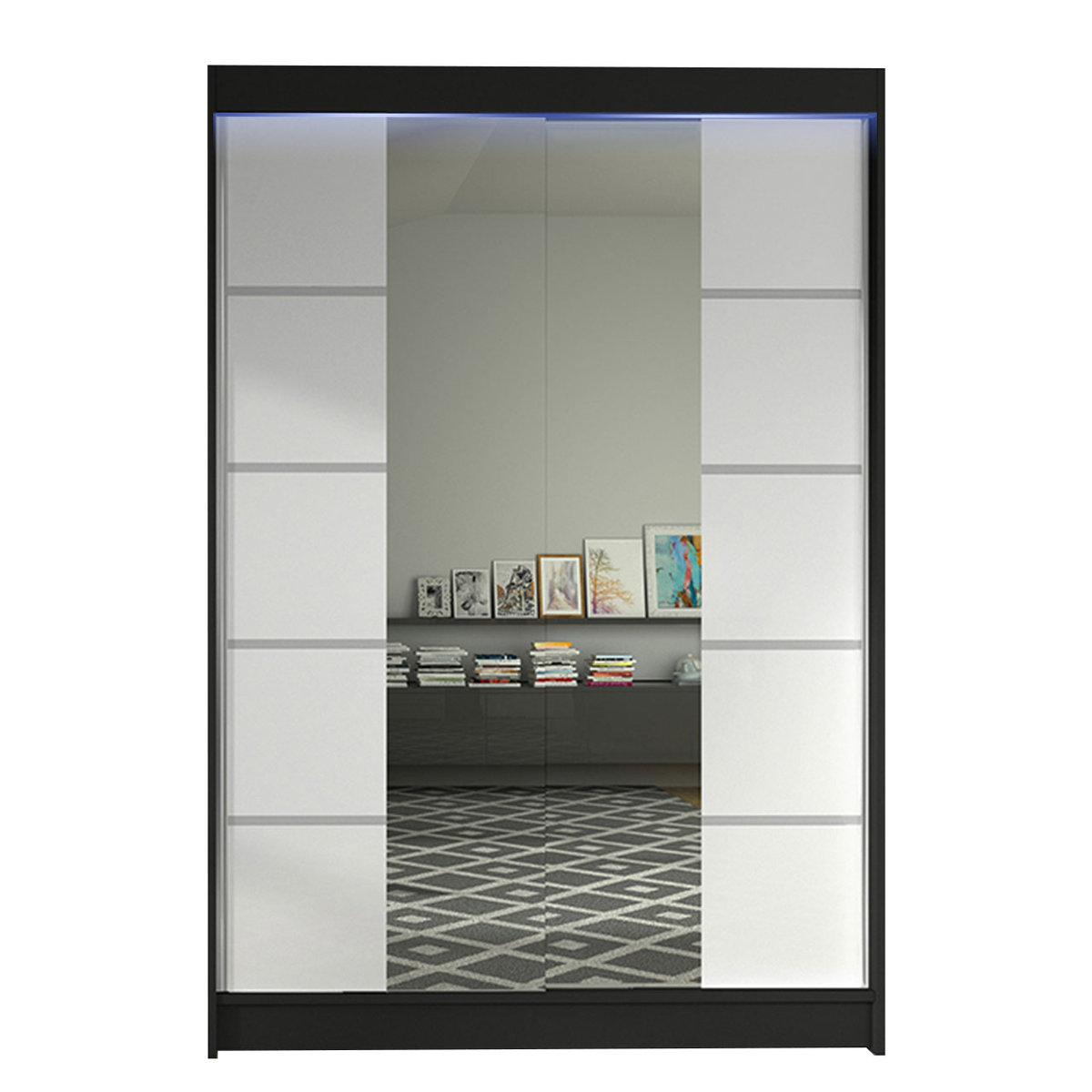 Szafa z drzwiami przesuwnymi Lino V z oświetleniem RGB, Czarny / Biały