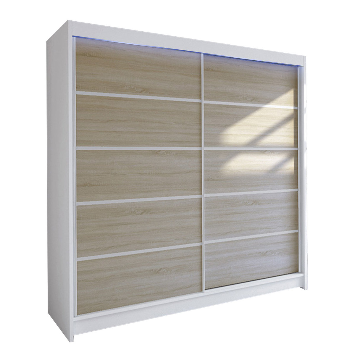 Szafa z drzwiami przesuwnymi Talin IV z oświetleniem RGB, Biały / Dąb Sonoma