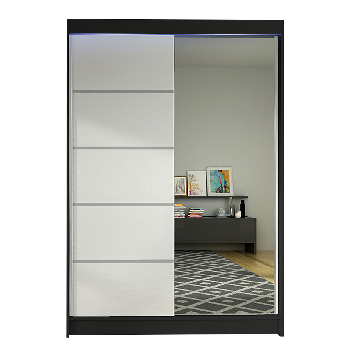 Szafa z drzwiami przesuwnymi Lino III z oświetleniem RGB, Czarny / Biały