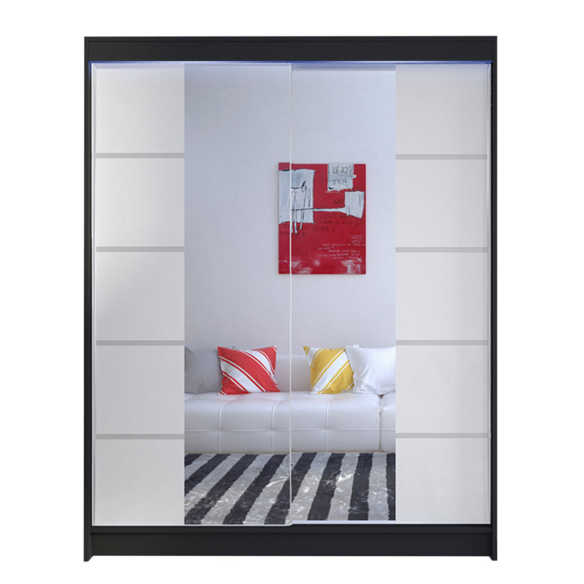 Szafa z drzwiami przesuwnymi Camino V z oświetleniem RGB, Czarny / Biały