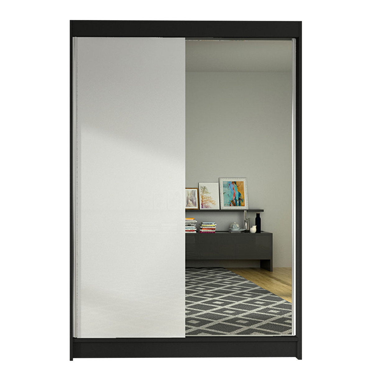 Szafa z drzwiami przesuwnymi Lino I, Czarny / Biały