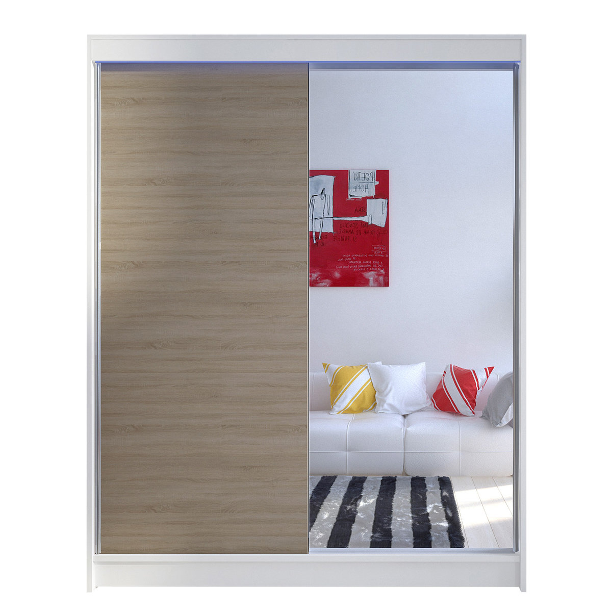Szafa z drzwiami przesuwnymi Camino I z oświetleniem RGB, Biały / Dąb Sonoma