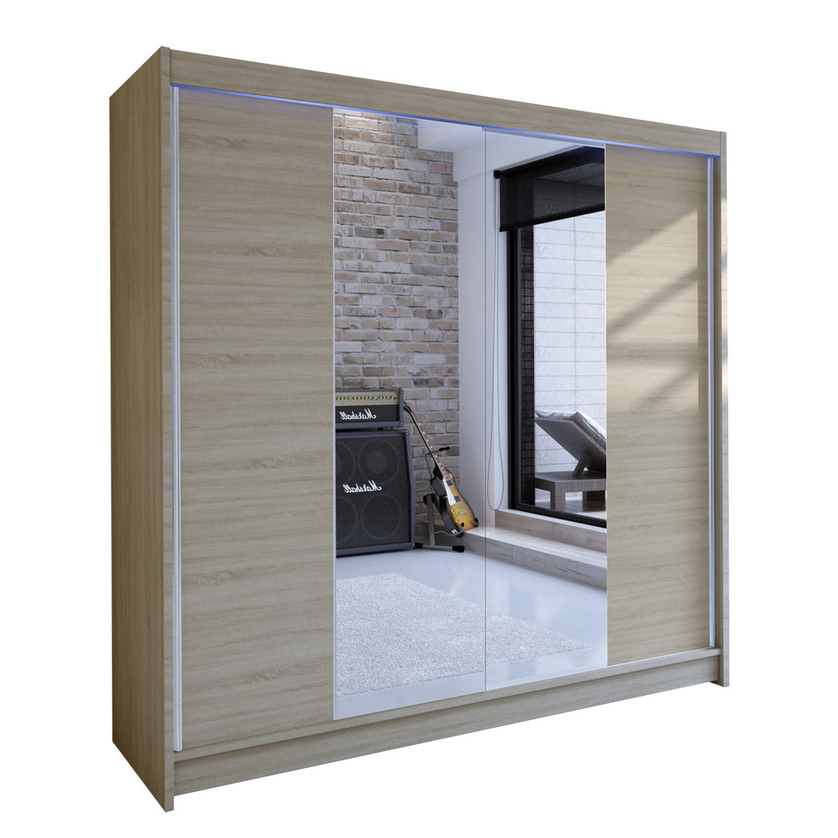Szafa z drzwiami przesuwnymi Talin II z oświetleniem RGB, Dąb Sonoma