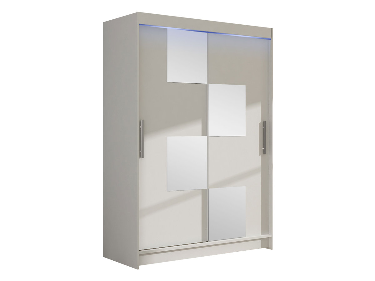 Szafa z drzwiami przesuwnymi Aldo III z oświetleniem RGB, Biały / Lustro