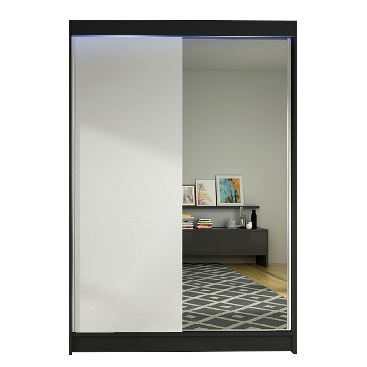 Szafa z drzwiami przesuwnymi Lino I z oświetleniem RGB, Czarny / Biały