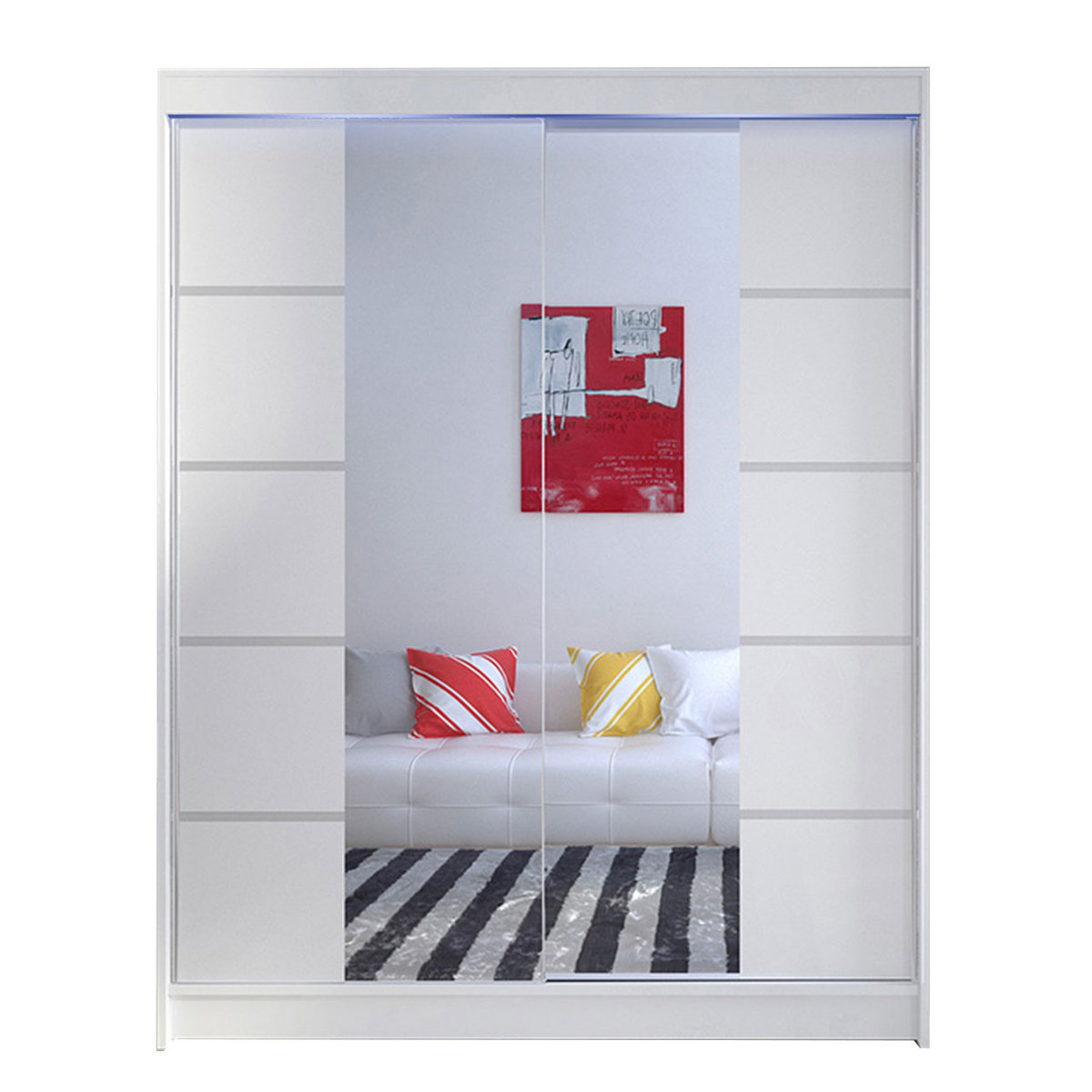 Szafa z drzwiami przesuwnymi Camino V z oświetleniem RGB, Biały