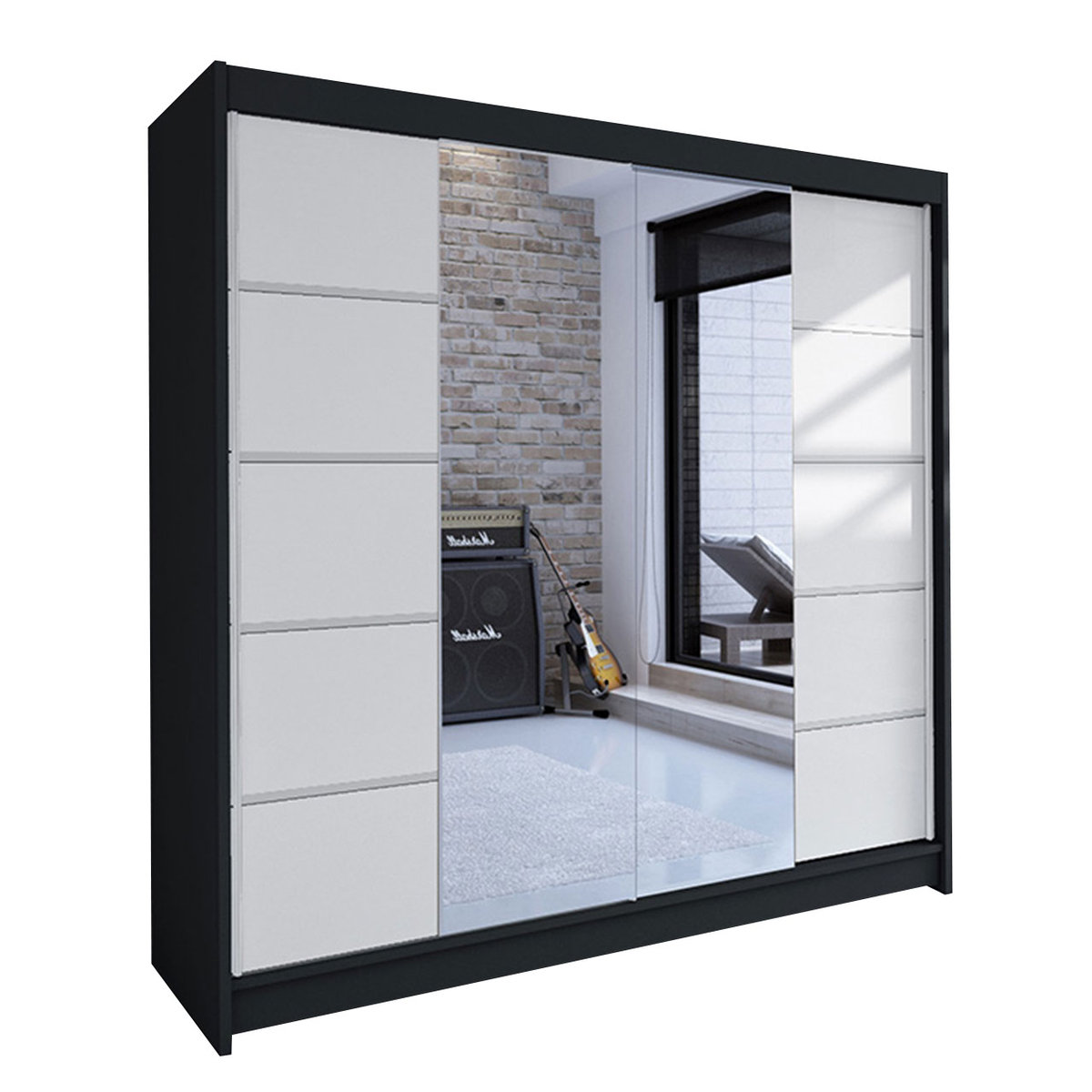 Szafa z drzwiami przesuwnymi Talin V, Czarny / Biały