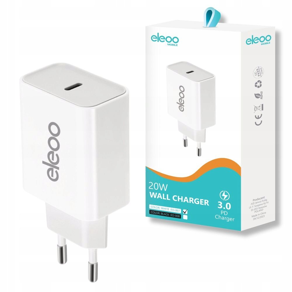 Ładowarka sieciowa szybka do telefonu słuchawek USB-C 3A PD 20W BIAŁA
