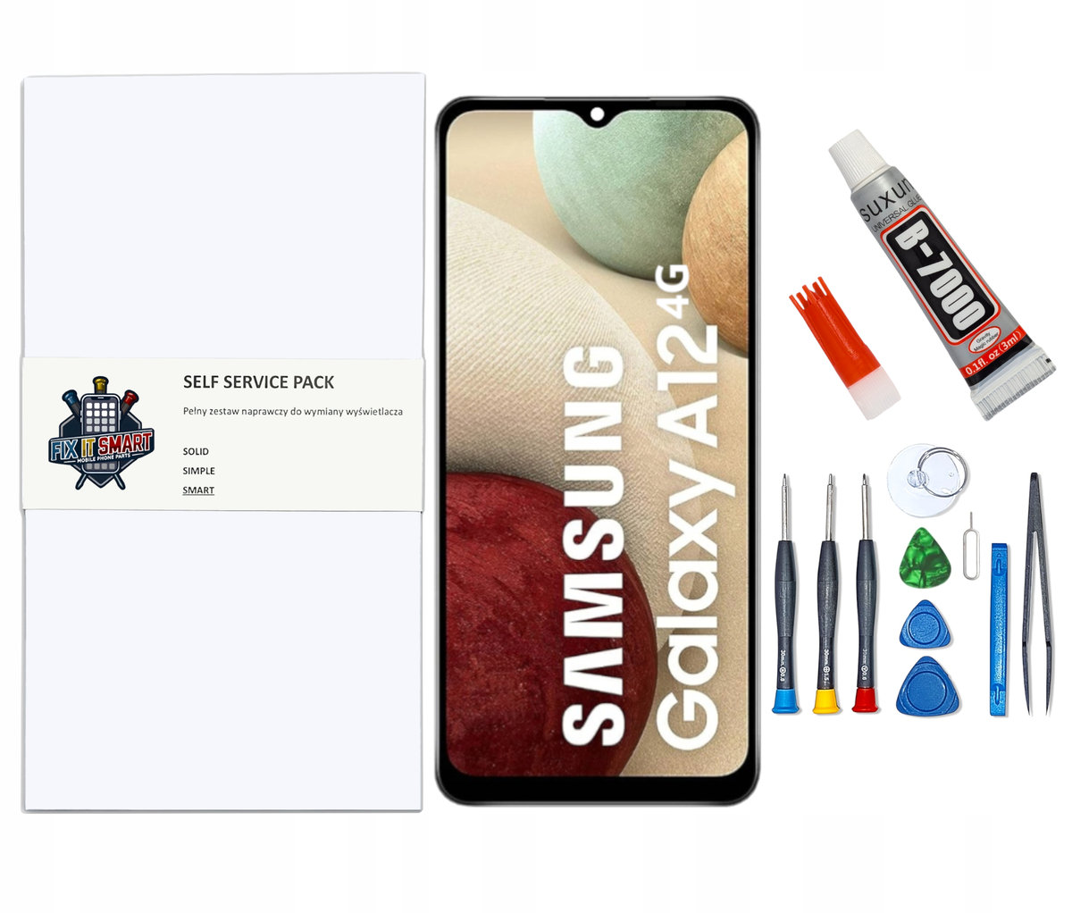 WYŚWIETLACZ EKRAN LCD ZESTAW NAPRAWCZY SAMODZIELNA WYMIANA WYŚWIETLACZA EKRANU SAMSUNG GALAXY A12 4G ORYGINAŁ RAMKA