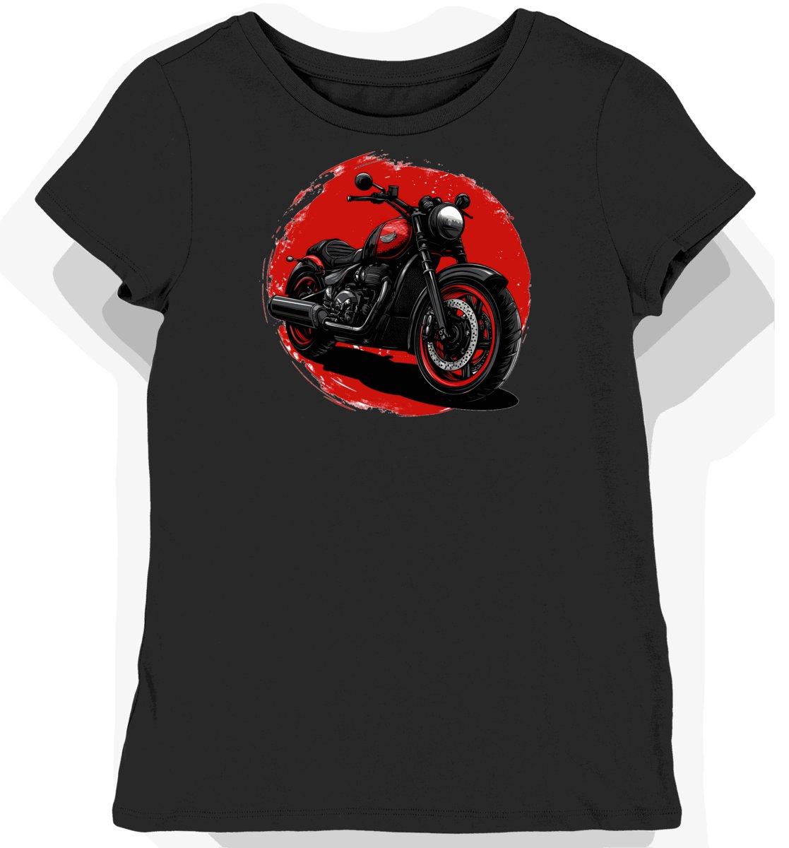 Koszulka damska czarna z Motywem Eleganckiego Motocykla w Cieniu L