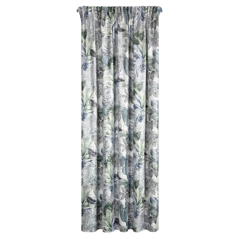 Zasłona 140x270 Davos 2 zielona kwiaty welurowa gotowa na taśmie