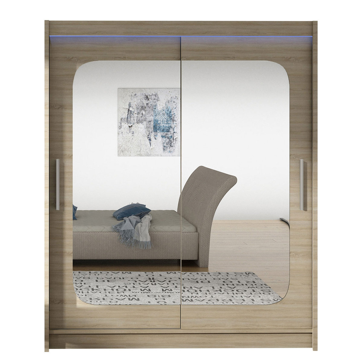 Szafa z drzwiami przesuwnymi Westa XII z oświetleniem RGB, Dąb Sonoma / Lustro