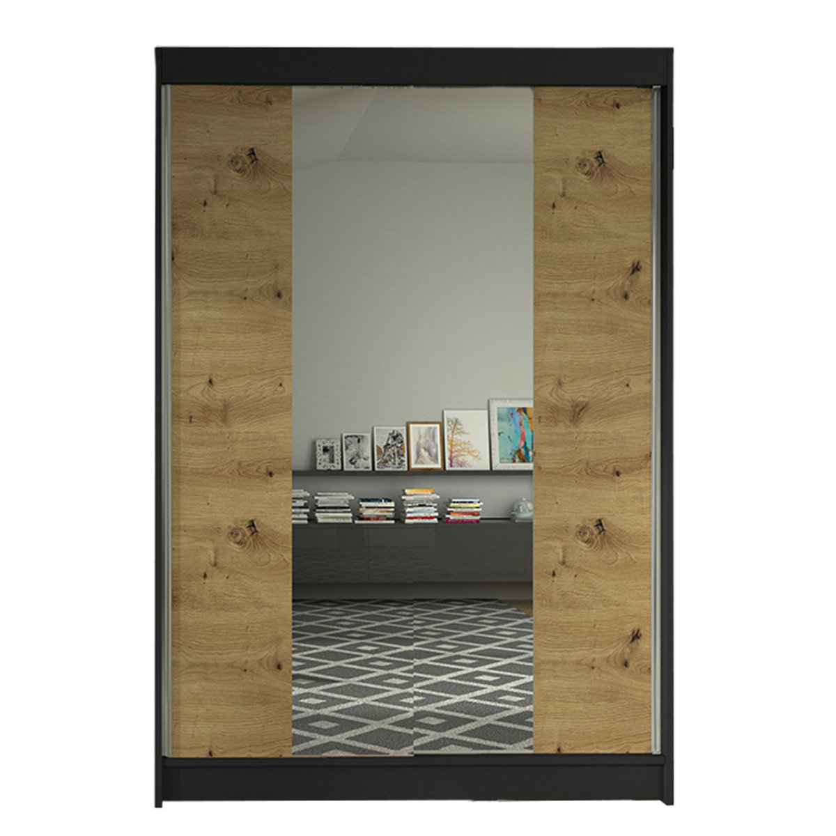 Szafa z drzwiami przesuwnymi Lino II, Czarny / Dąb Artisan