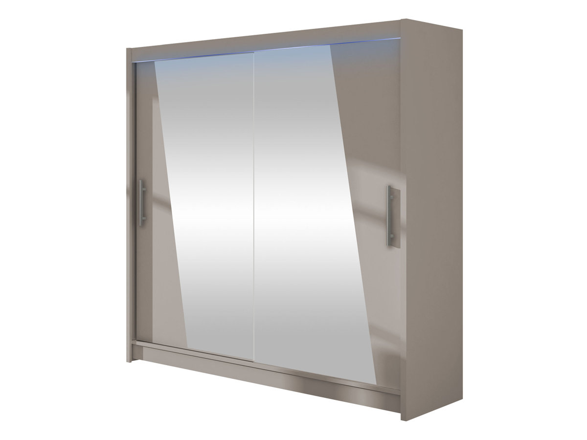 Szafa z drzwiami przesuwnymi London XIV z oświetleniem RGB, Kaszmir / Lustro