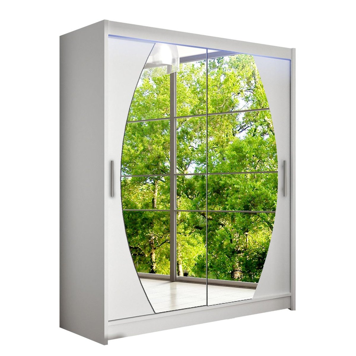 Szafa z drzwiami przesuwnymi Westa VIII z oświetleniem RGB, Biały / Lustro