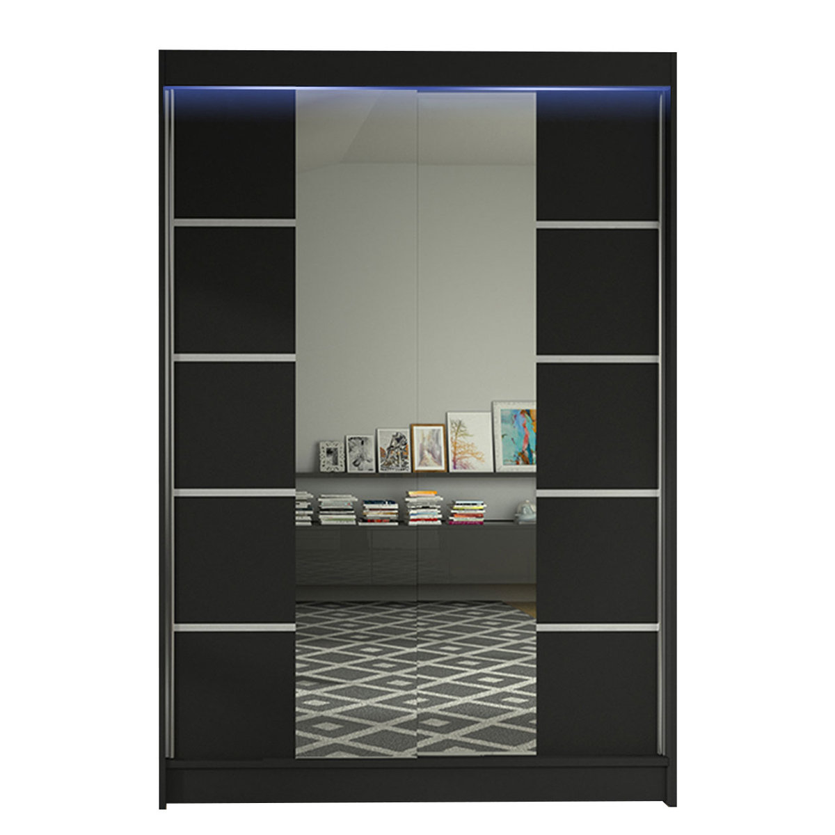 Szafa z drzwiami przesuwnymi Lino V z oświetleniem RGB, Czarny