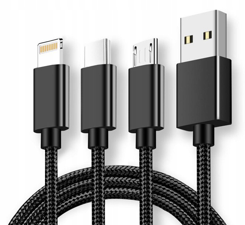 KABEL ŁADOWARKA ZESTAW 3in1 iPhone Micro Usb Typ-c