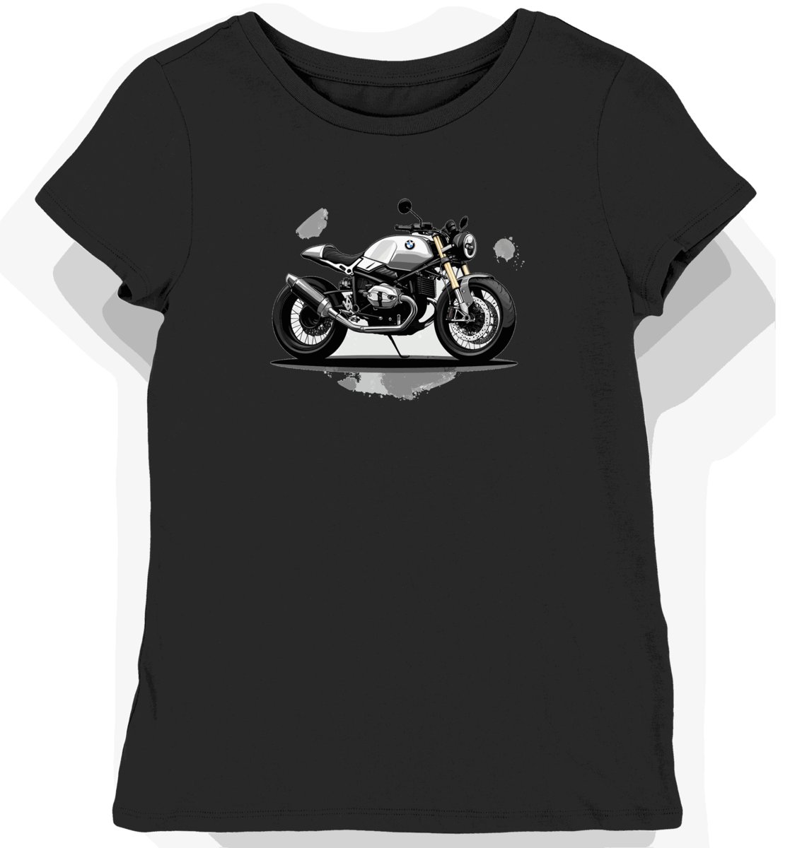 Koszulka damska czarna z Nadrukiem Stylowego Motocykla BMW XS