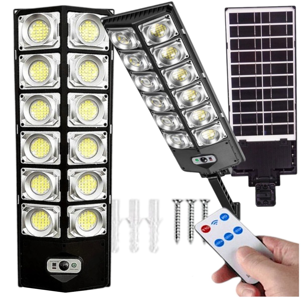 LAMPA SOLARNA ULICZNA OGRODOWA LATARNIA 2000W 45000Im CZUJNIK RUCHU + PILOT