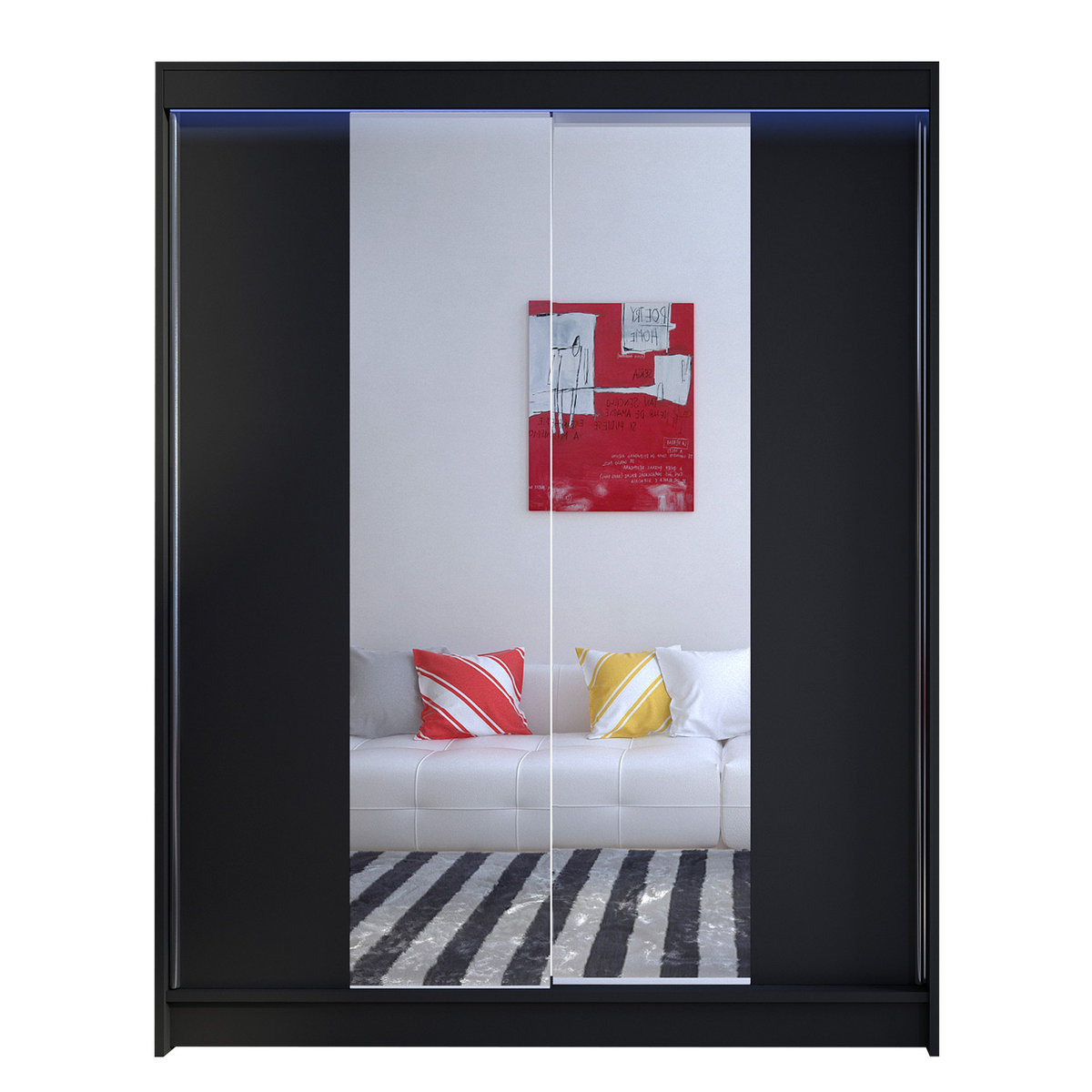 Szafa z drzwiami przesuwnymi Camino II z oświetleniem RGB, Czarny