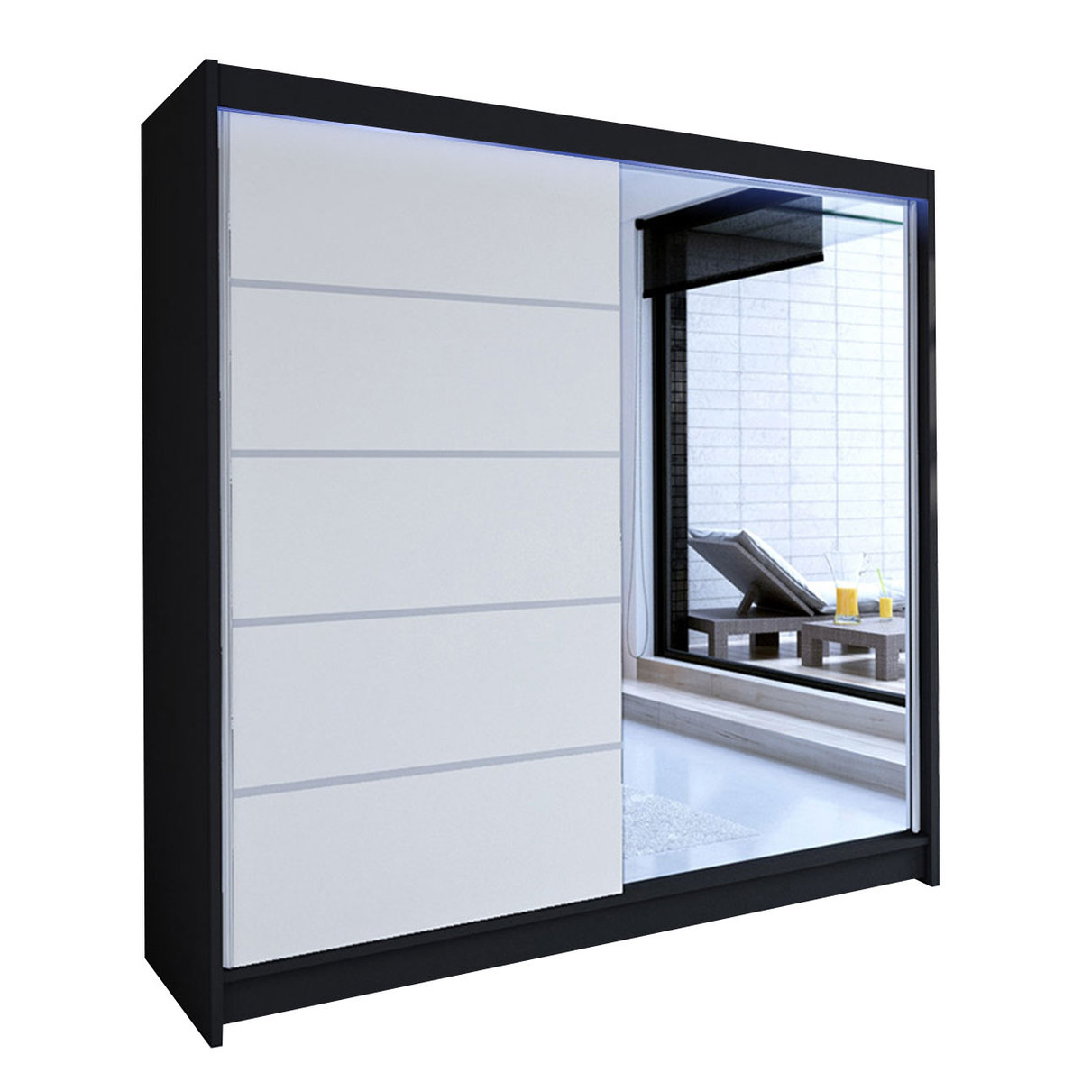 Szafa z drzwiami przesuwnymi Talin III z oświetleniem RGB, Czarny / Biały