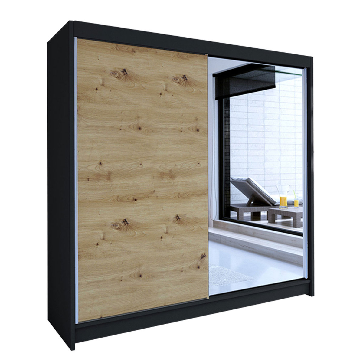 Szafa z drzwiami przesuwnymi Talin I, Czarny / Dąb Artisan