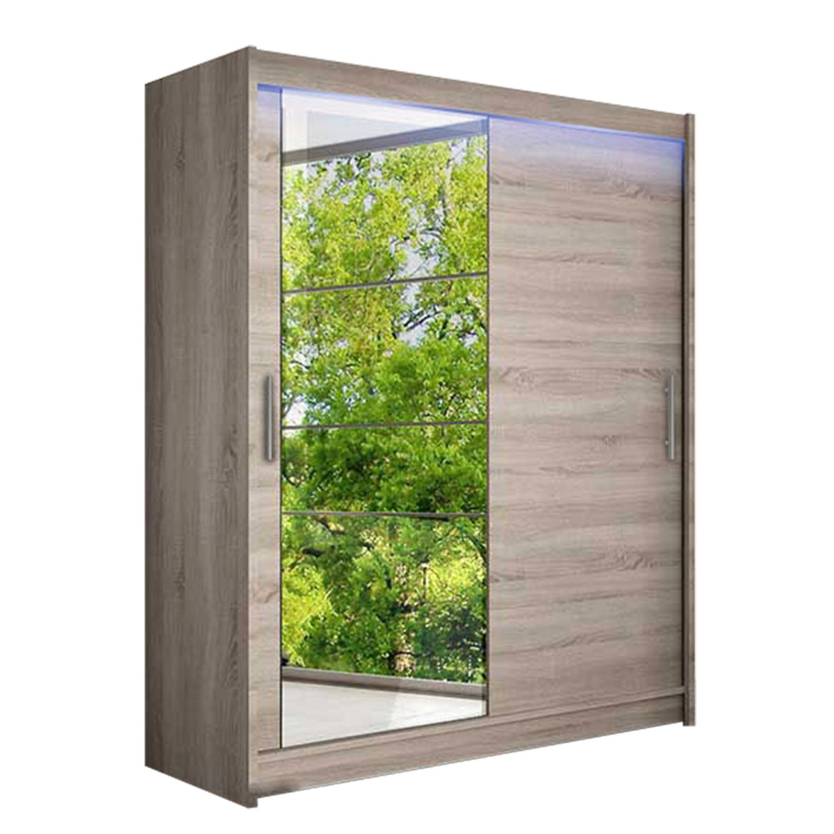 Szafa z drzwiami przesuwnymi Westa VI z oświetleniem RGB, Trufel / Lustro