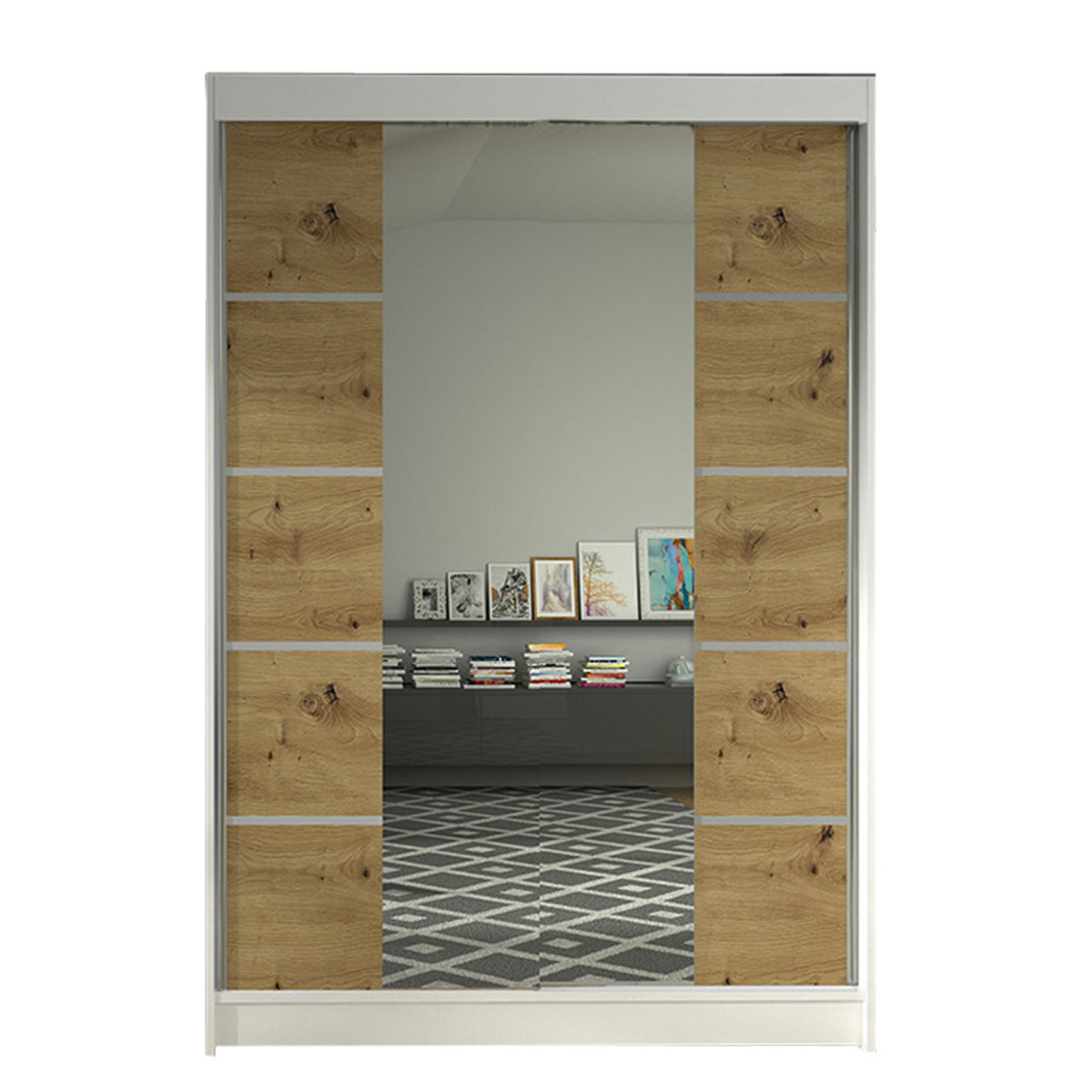Szafa z drzwiami przesuwnymi Lino V, Biały / Dąb Artisan
