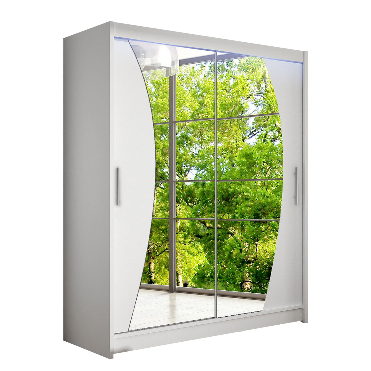 Szafa z drzwiami przesuwnymi Westa X z oświetleniem RGB, Biały / Lustro