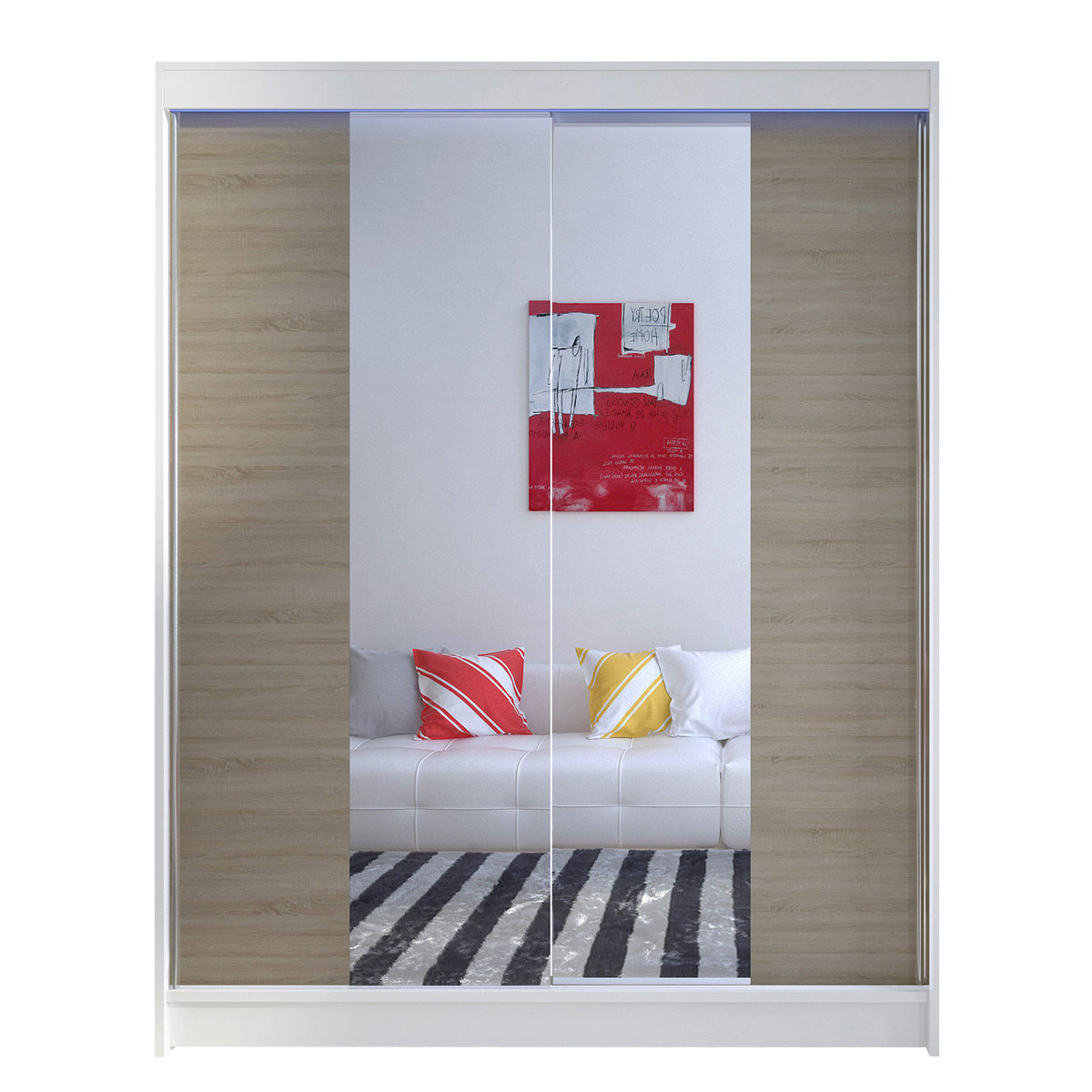 Szafa z drzwiami przesuwnymi Camino II z oświetleniem RGB, Biały / Dąb Sonoma