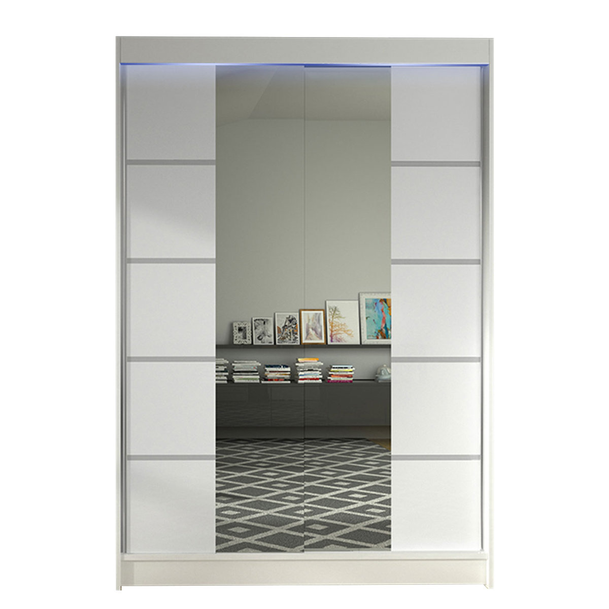 Szafa z drzwiami przesuwnymi Lino V z oświetleniem RGB, Biały