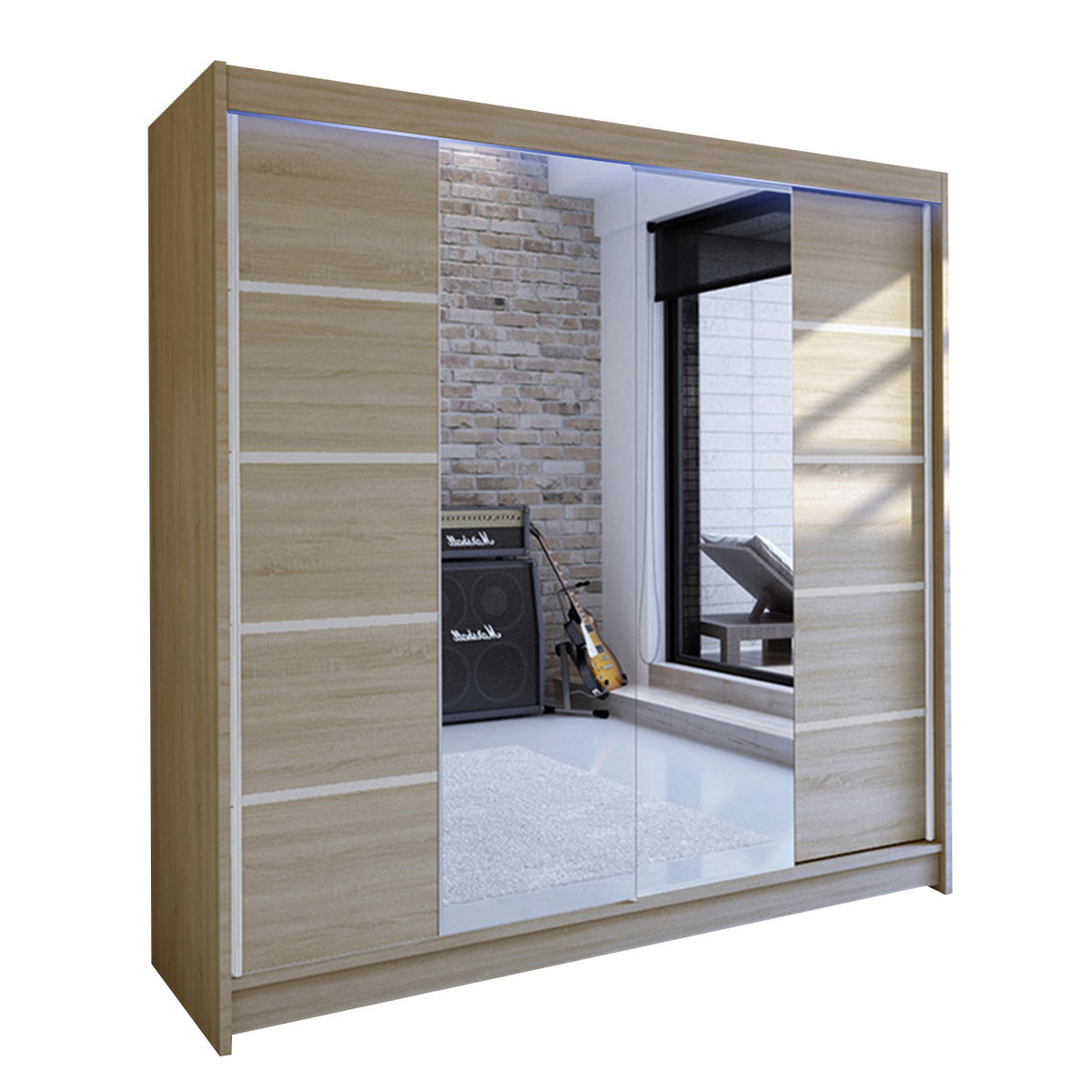 Szafa z drzwiami przesuwnymi Talin V z oświetleniem RGB, Dąb Sonoma