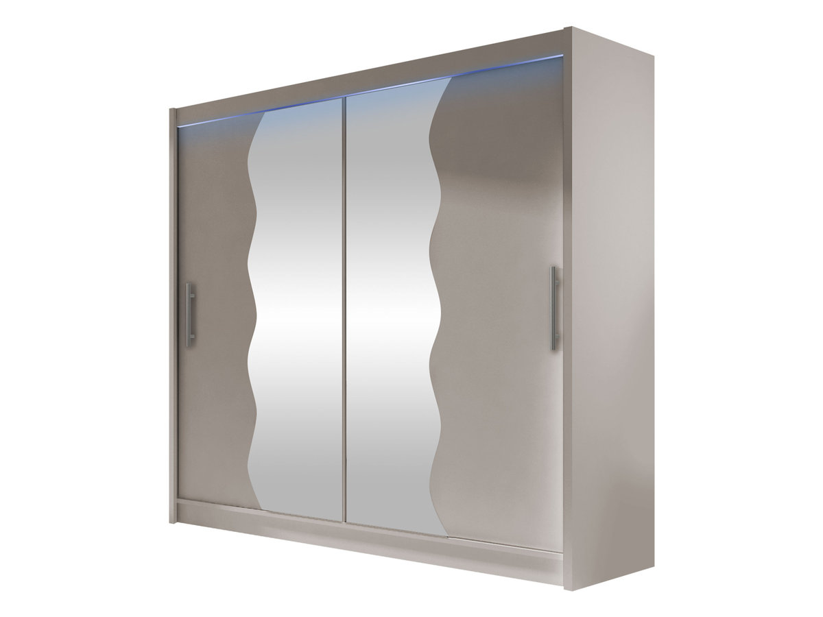 Szafa z drzwiami przesuwnymi London X z oświetleniem RGB, Kaszmir / Lustro